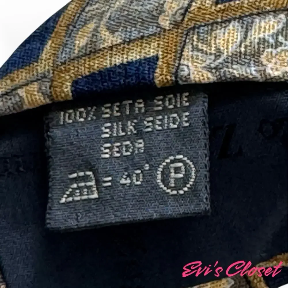 Ermenegildo Zegna Blue Gold Tie 100% Silk Disegno Exclusivo Made In Italy